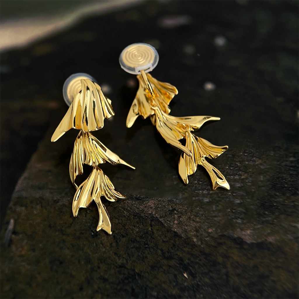 Golden Willow Leaf Drop Earrings