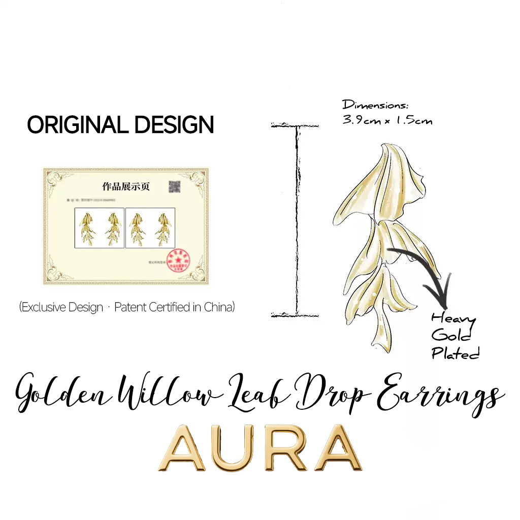 Golden Willow Leaf Drop Earrings