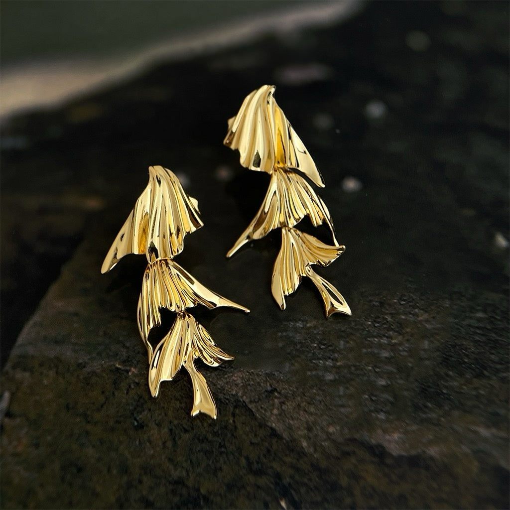 Golden Willow Leaf Drop Earrings