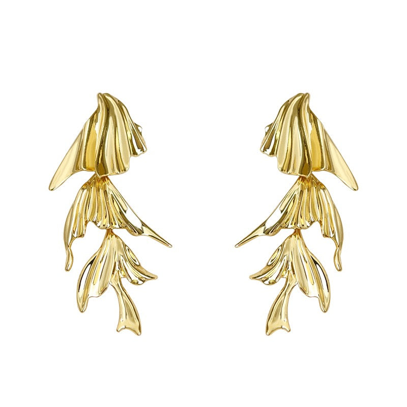 Golden Willow Leaf Drop Earrings