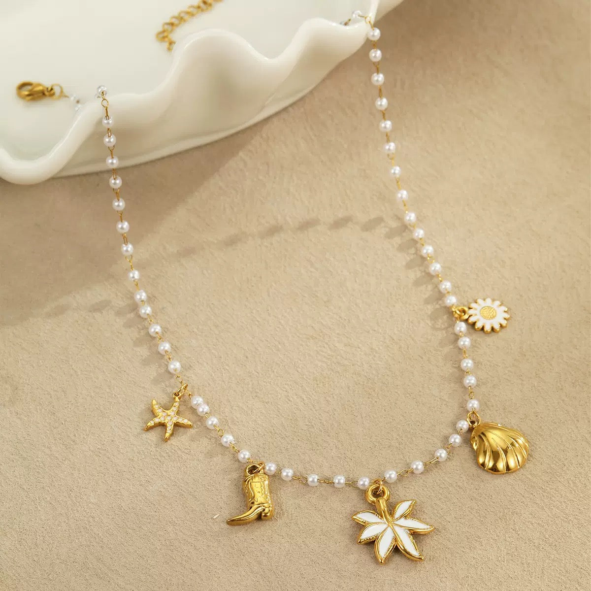 Pearl Leaf Charm Necklace