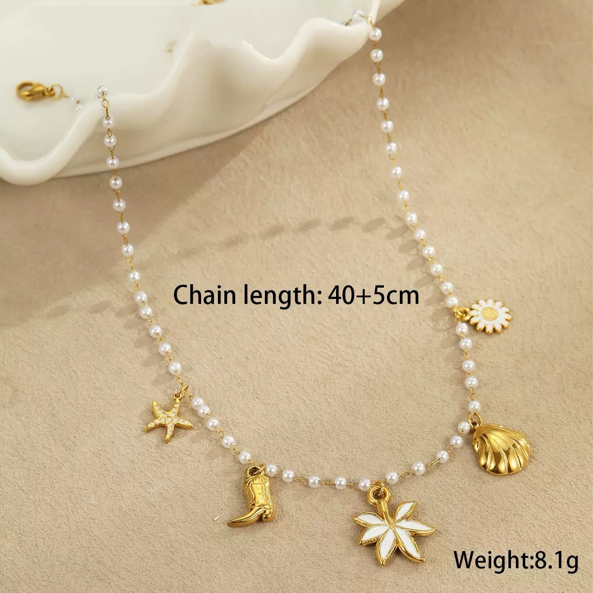 Pearl Leaf Charm Necklace