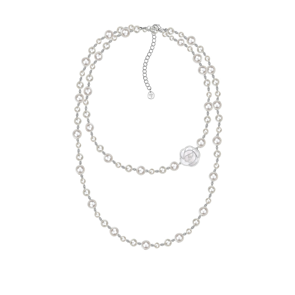 White Mother-of-Pearl Rose Pearl Long Necklace