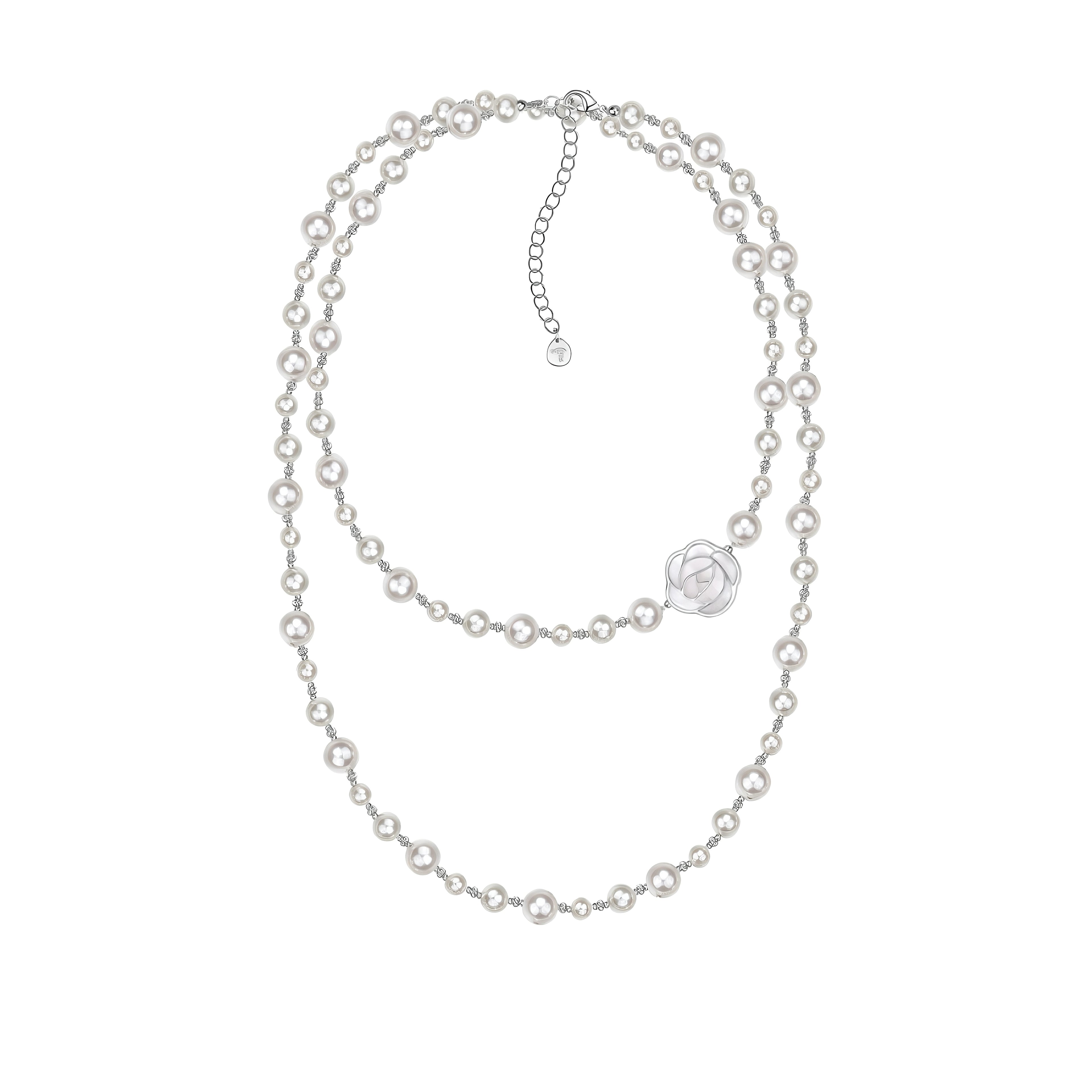 White Mother-of-Pearl Rose Pearl Long Necklace