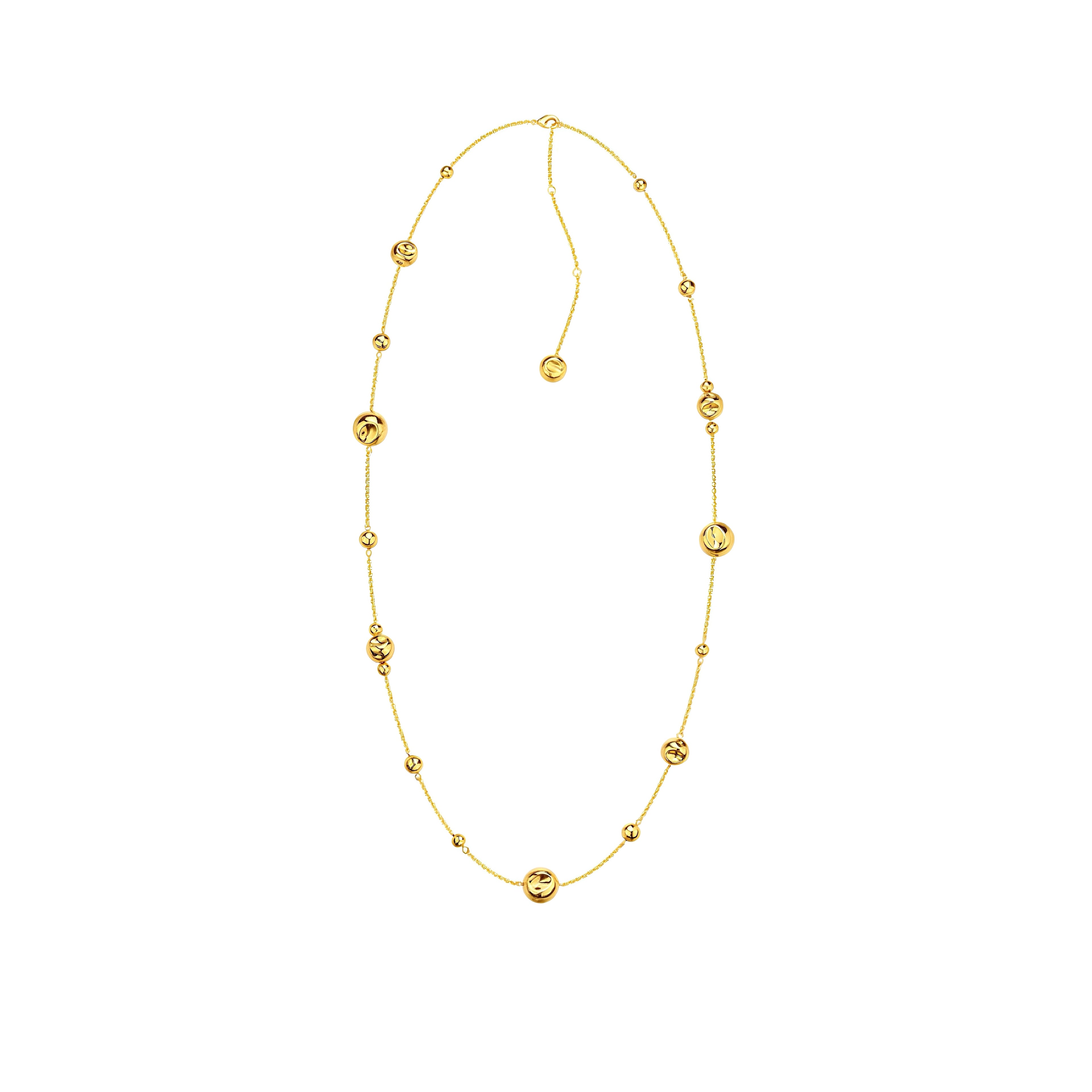 Dented Gold Sphere Long Necklace