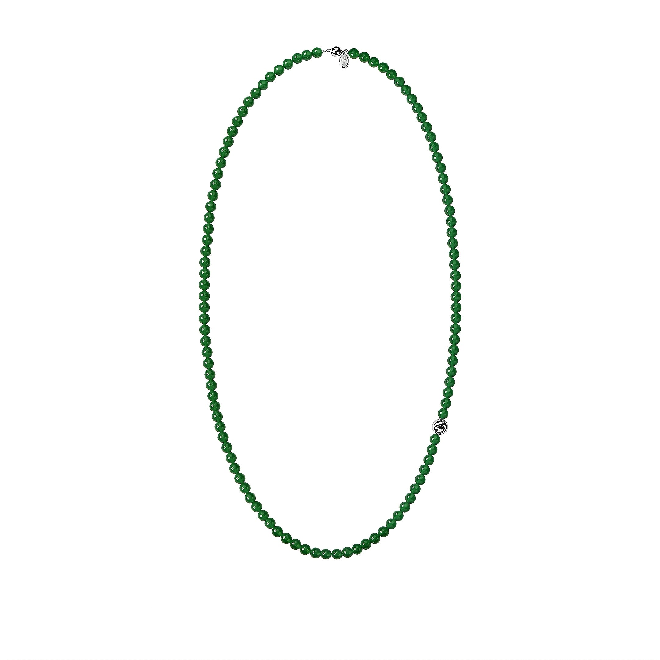 Long Necklace with Sunstone Dented Silver Spheres