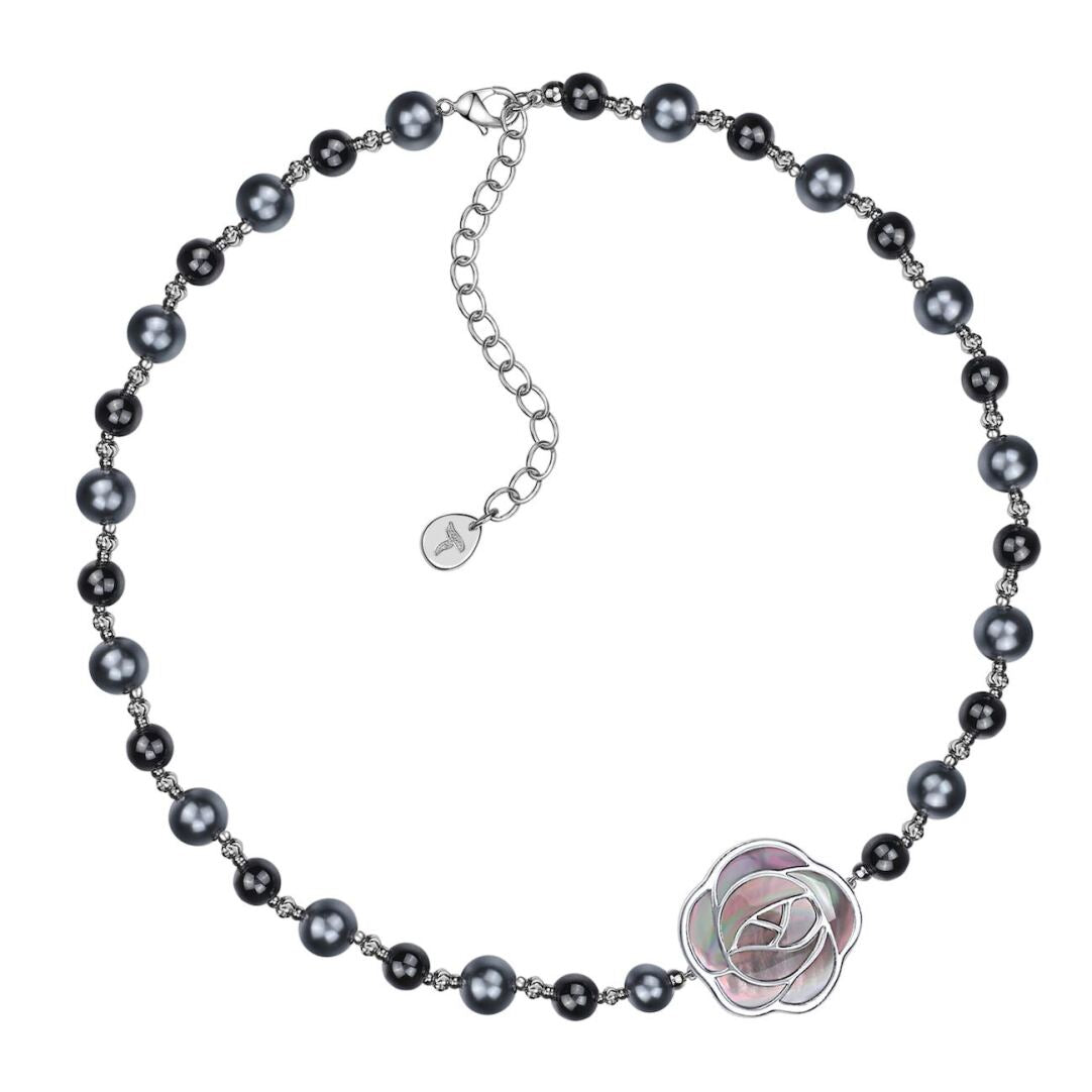 Black Mother-of-Pearl Rose Pearl Short Necklace