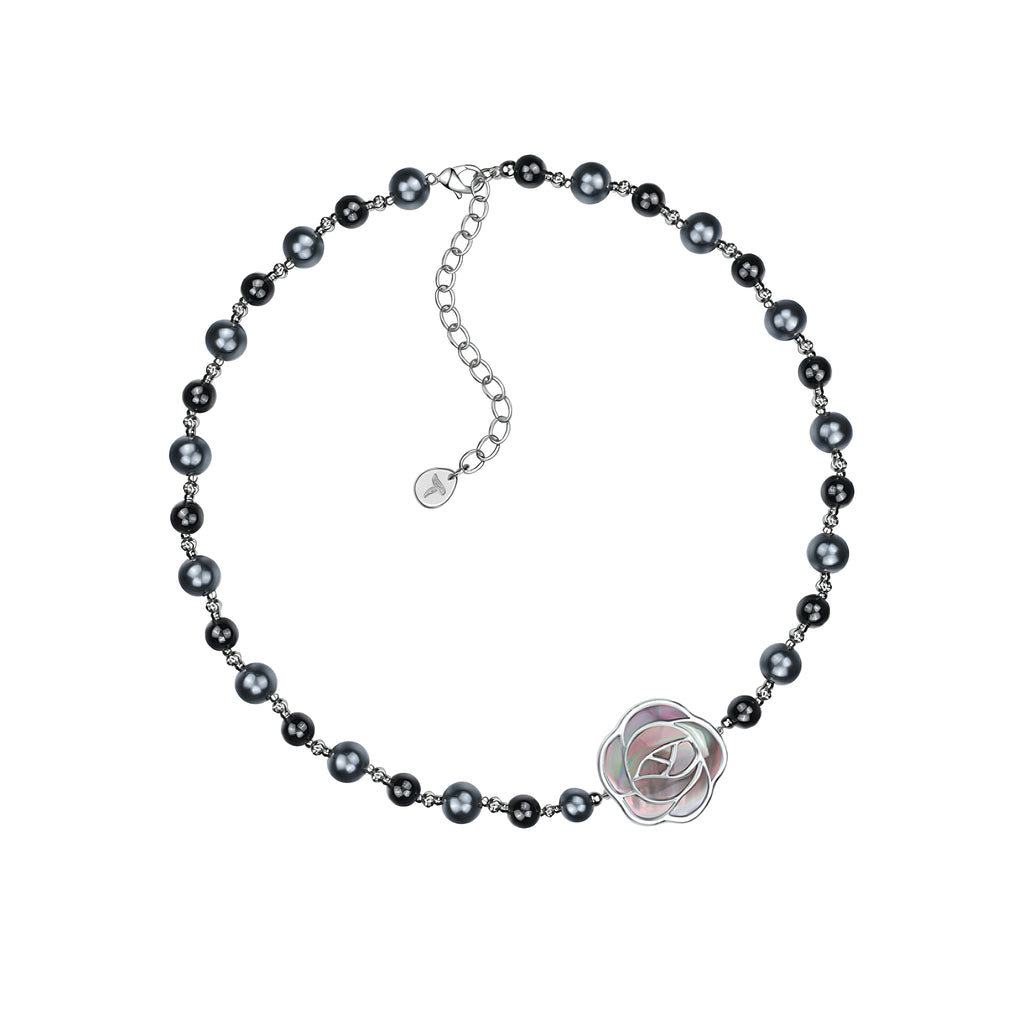Black Mother-of-Pearl Rose Pearl Short Necklace