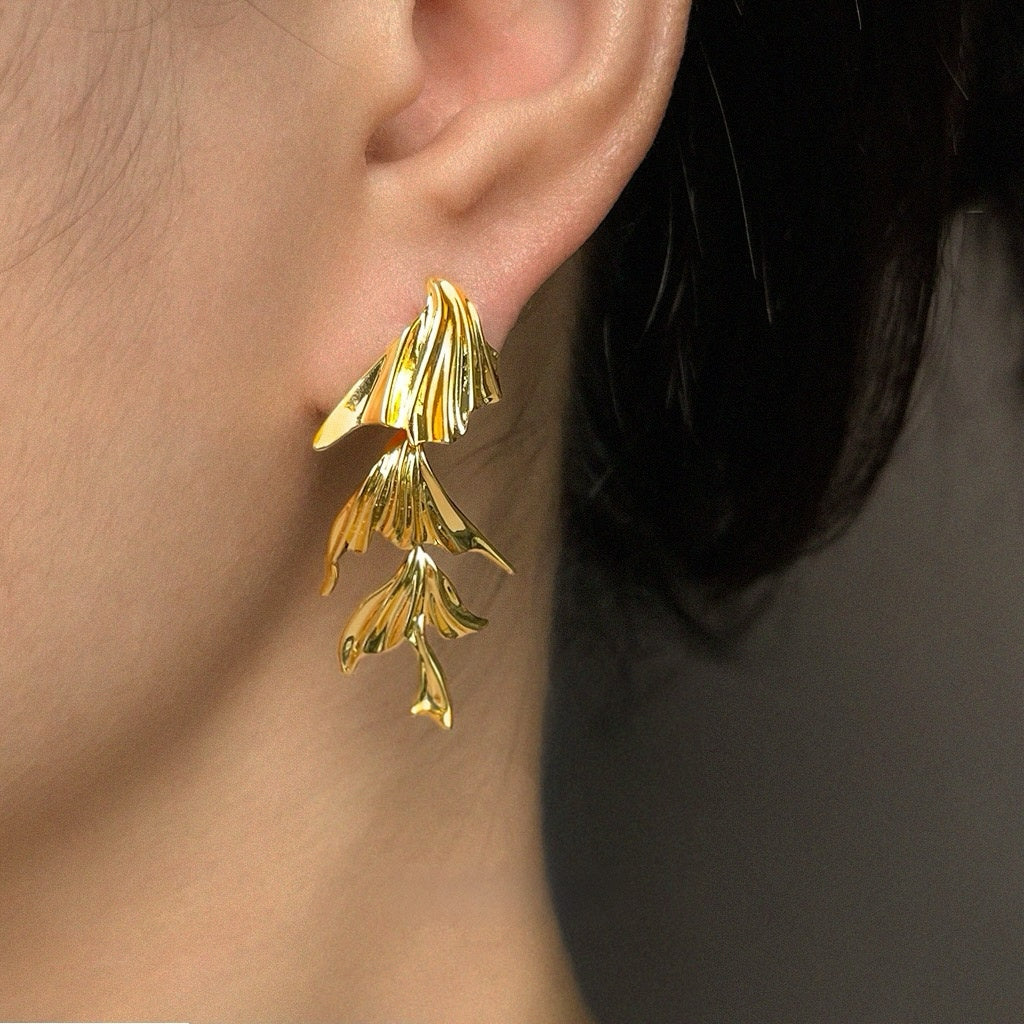 Golden Willow Leaf Drop Earrings