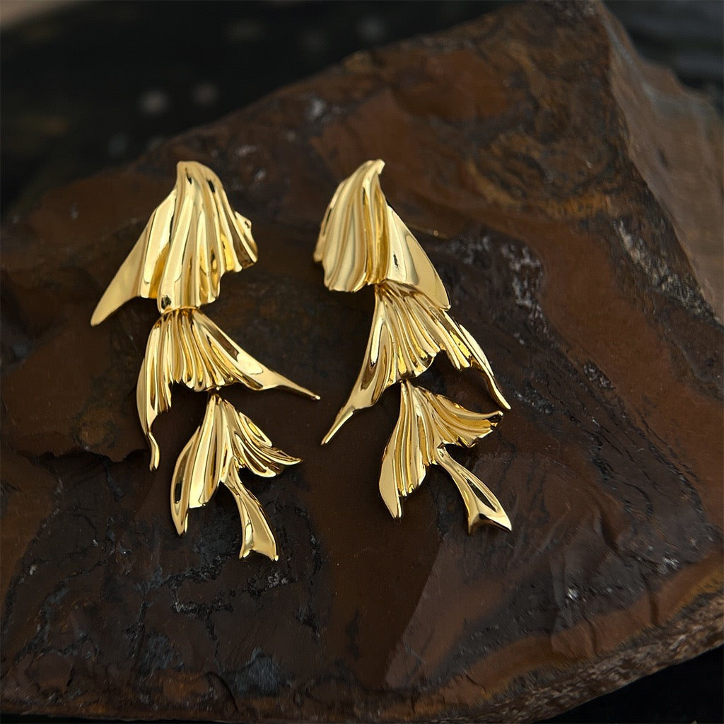 Golden Willow Leaf Drop Earrings